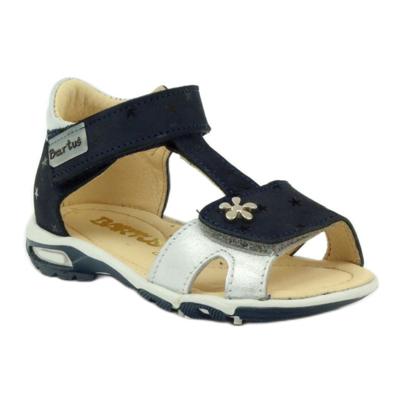 Ledersandalen für Klettverschluss 138 Marineblau/Silber Bartuś 1
