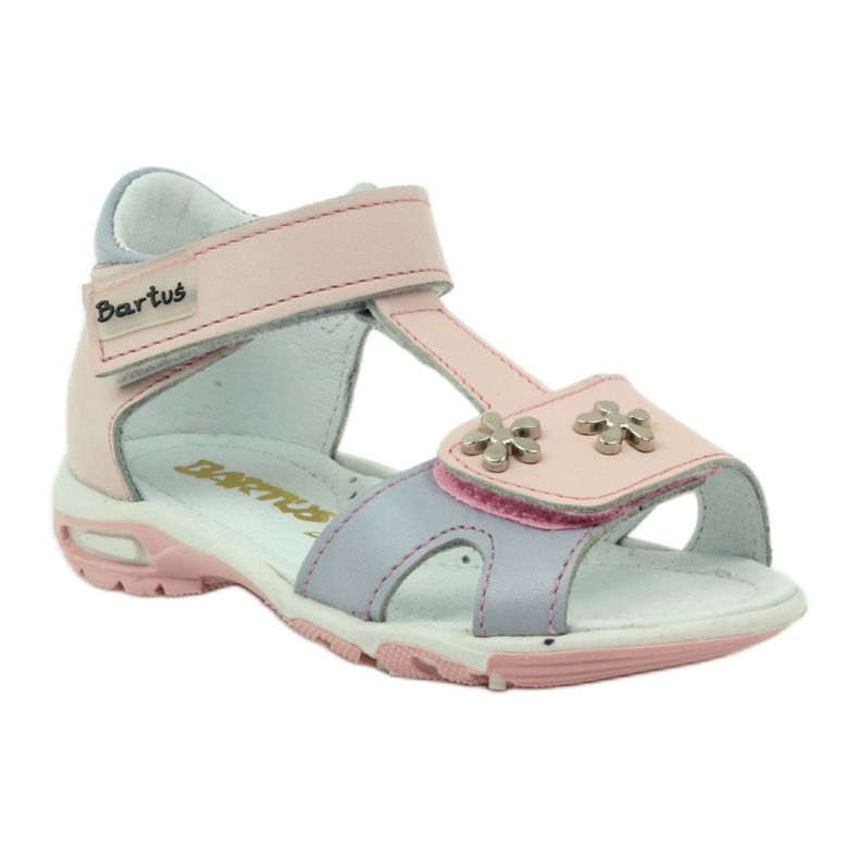 Ledermädchen Sandalen für Klettverschluss 138 Pink Bartuś rosa grau 1