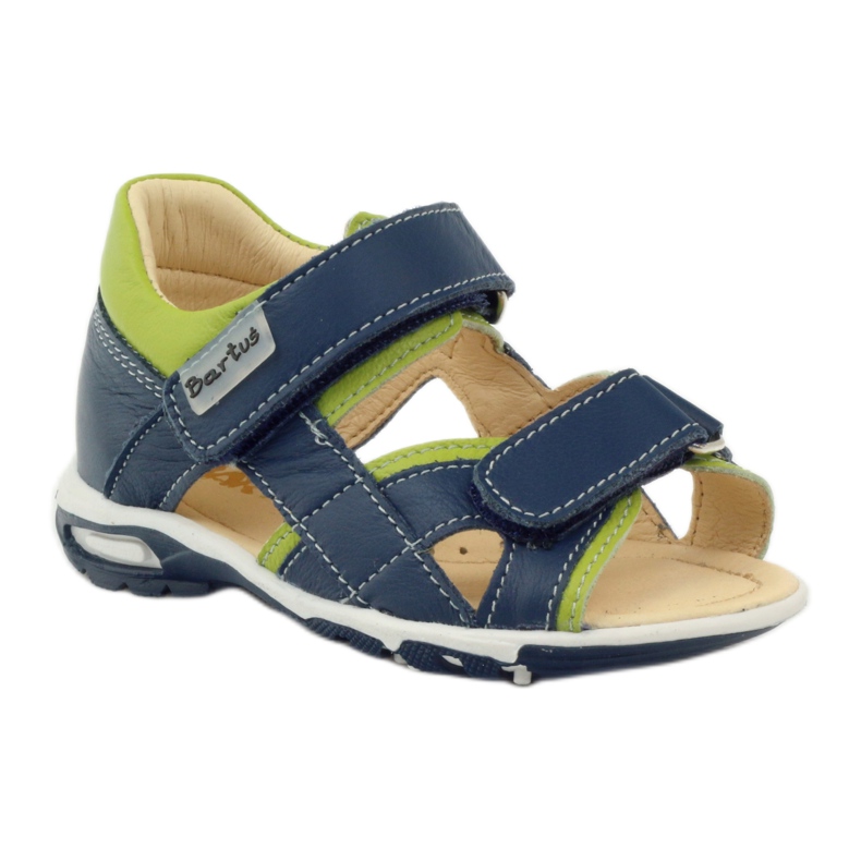 Bartuś Lederjungen Sandalen für Klettverschlüsse 137 Marine/Green Bartusal blau 1