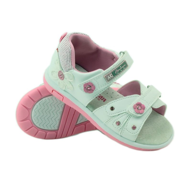 American Club Kindersandalen mit einem amerikanischen 87285 Ledereinsatz rosa weiß 3