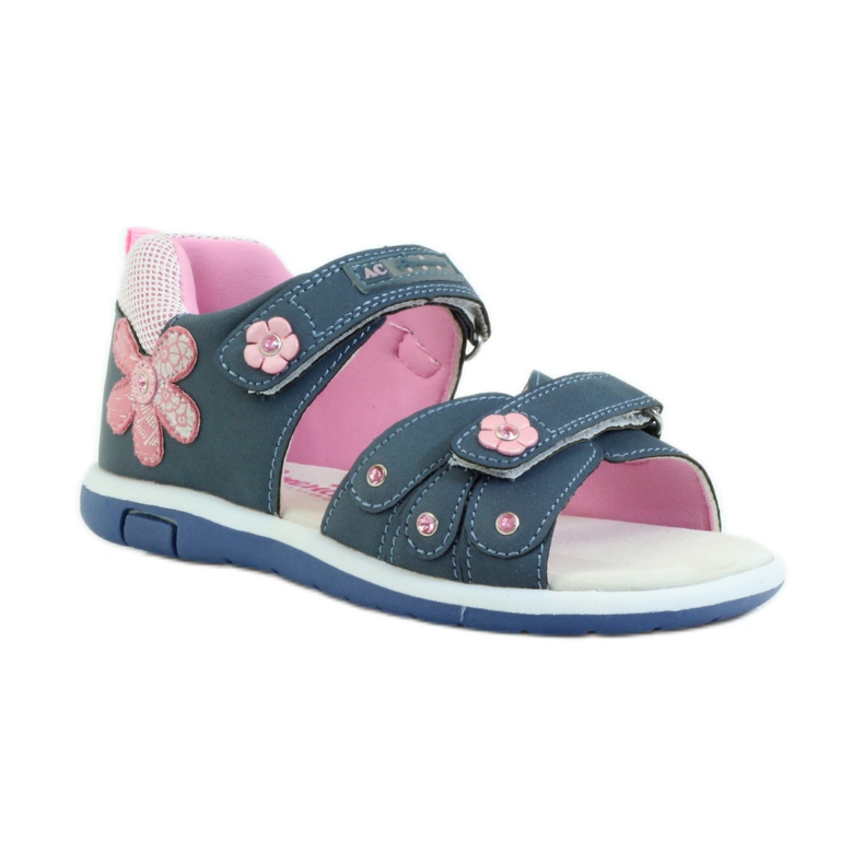 American Club Kindersandalen mit einem amerikanischen 87285 Ledereinsatz rosa navy blau 1