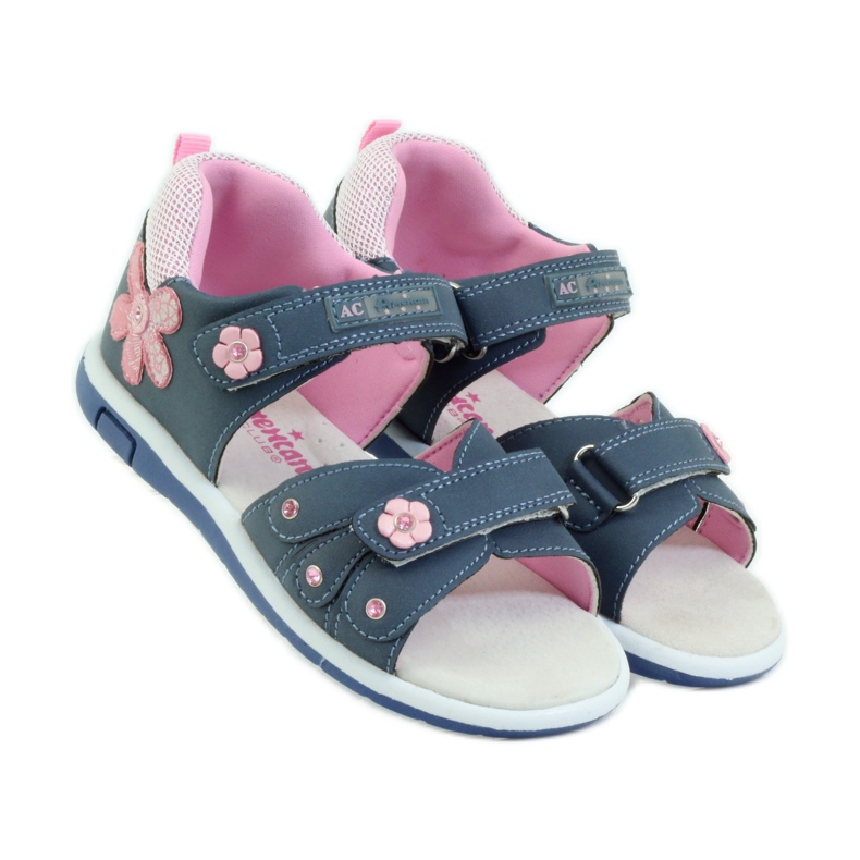 American Club Kindersandalen mit einem amerikanischen 87285 Ledereinsatz rosa navy blau 4