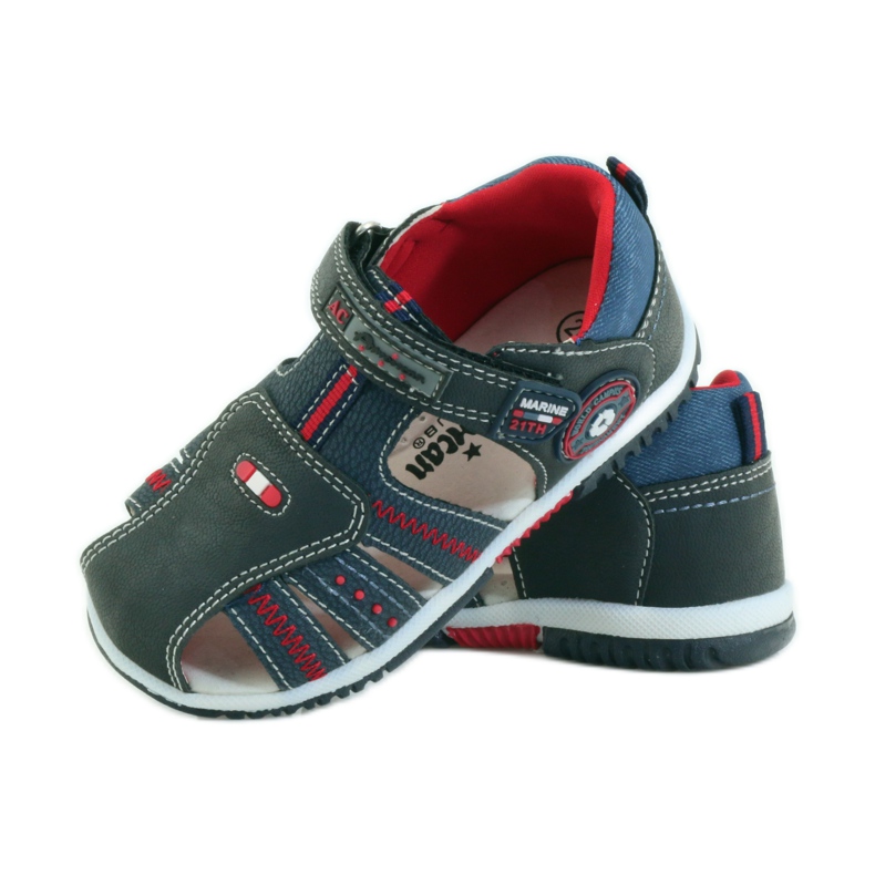 American Club Kindersandalen mit einem amerikanischen 87290 Ledereinsatz navy blau rot 3