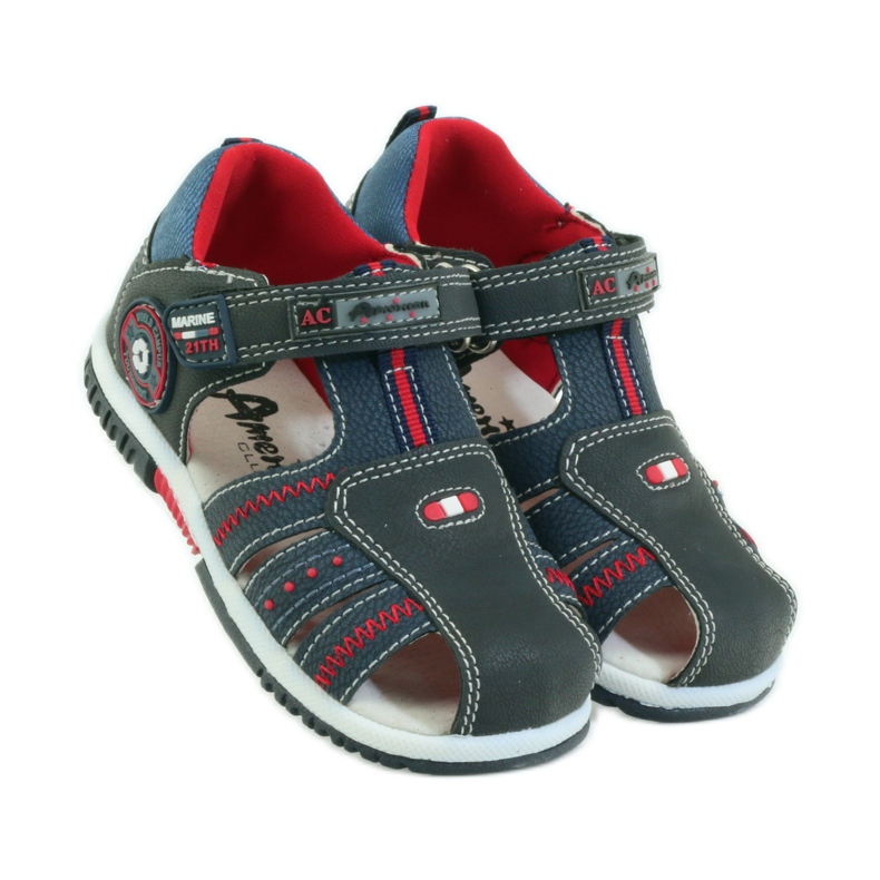 American Club Kindersandalen mit einem amerikanischen 87290 Ledereinsatz navy blau rot 4