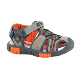 American Club Kindersandalen mit einem amerikanischen 93607 Ledereinsatz grau orange 1