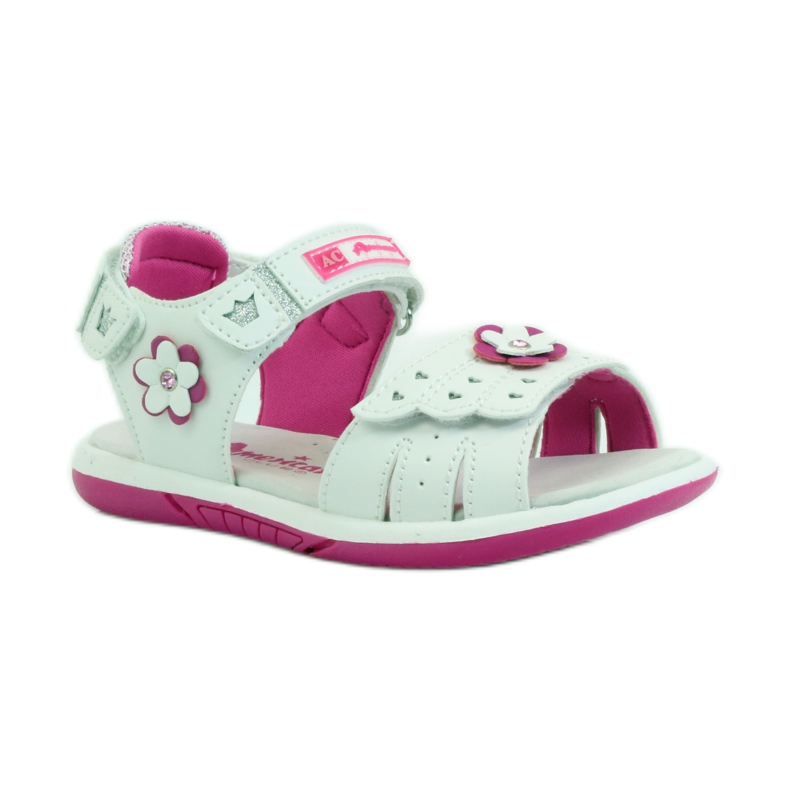 American Club Kindersandalen mit einem amerikanischen 93606 Ledereinsatz rosa weiß 1