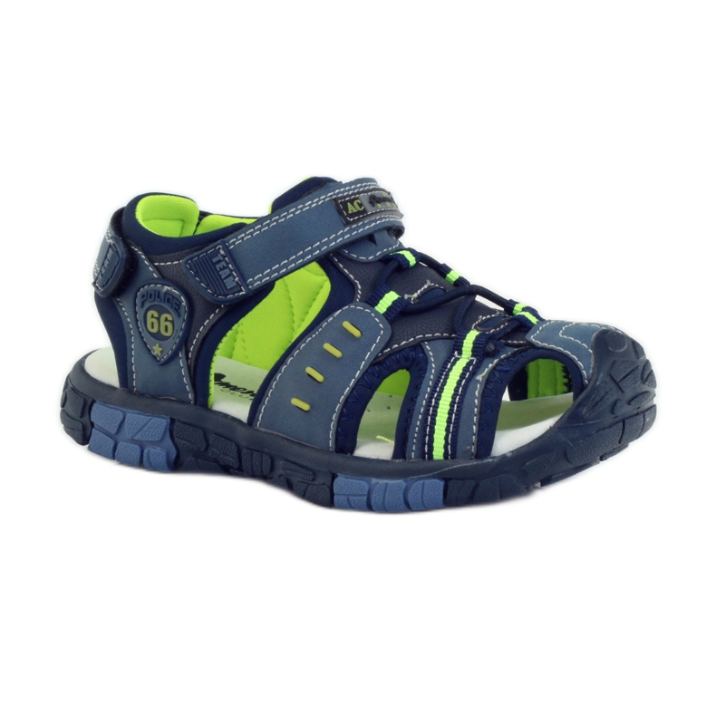 American Club Kindersandalen mit einem amerikanischen 93607 Ledereinsatz navy blau grün orange 1