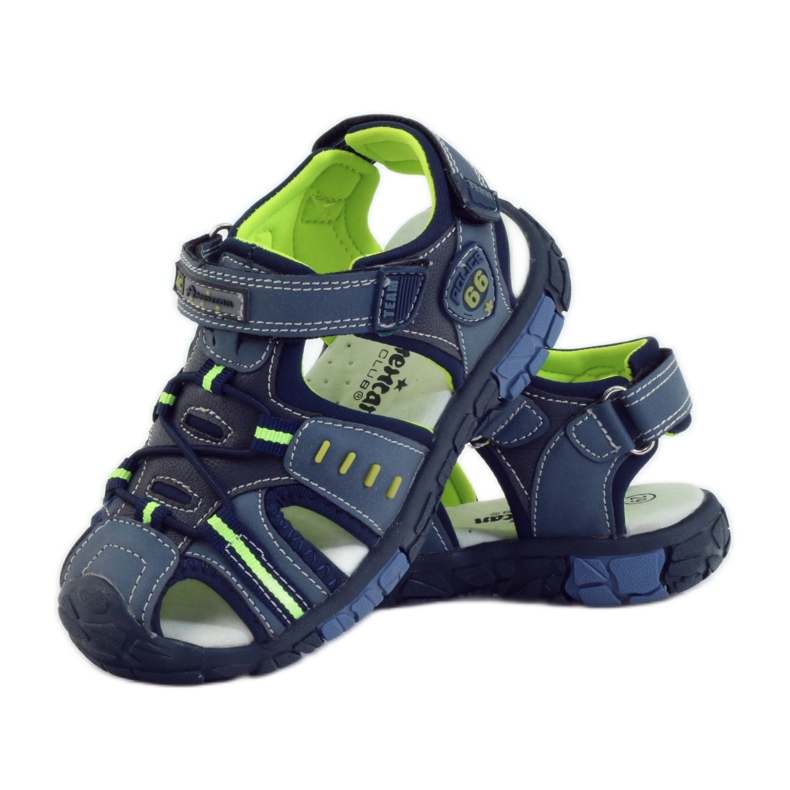 American Club Kindersandalen mit einem amerikanischen 93607 Ledereinsatz navy blau grün orange 3