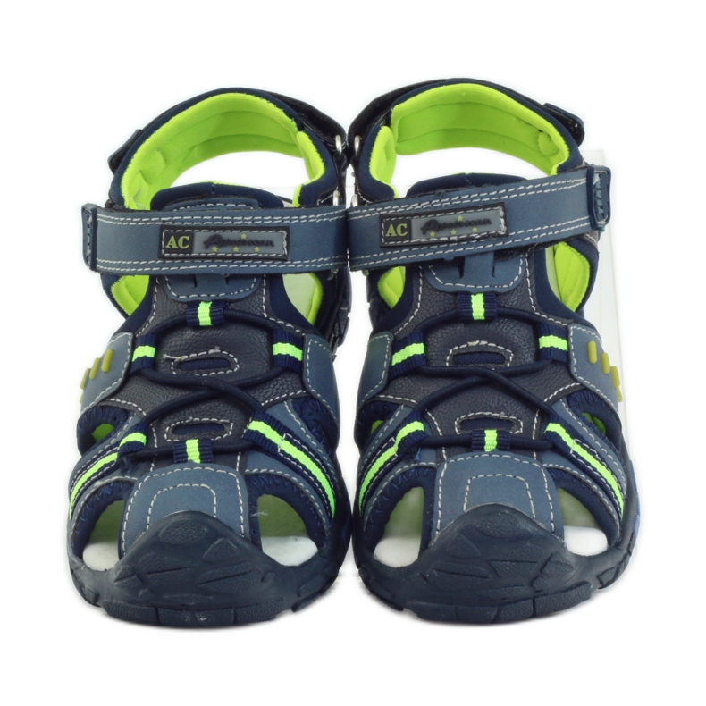 American Club Kindersandalen mit einem amerikanischen 93607 Ledereinsatz navy blau grün orange 4