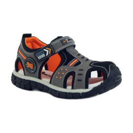 American Club Sandalen mit einem amerikanischen 93594 Ledereinsatz grau orange 1