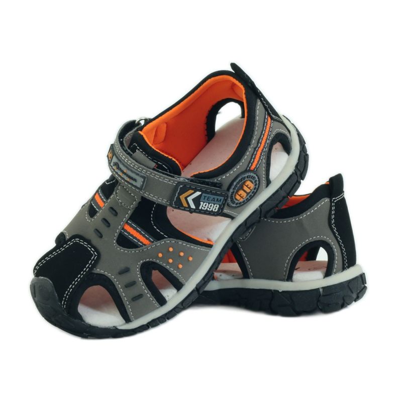 American Club Sandalen mit einem amerikanischen 93594 Ledereinsatz grau orange 3