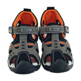 American Club Sandalen mit einem amerikanischen 93594 Ledereinsatz grau orange 4