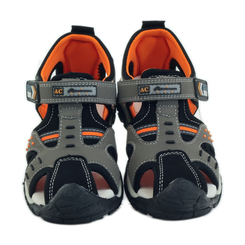American Club Sandalen mit einem amerikanischen 93594 Ledereinsatz grau orange 4