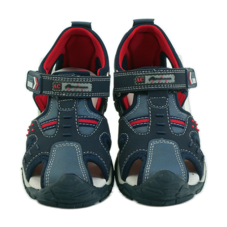 American Club Sandalen mit einem amerikanischen 93594 Ledereinsatz navy blau rot 4
