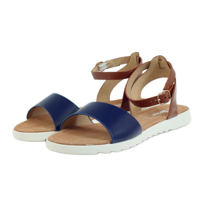 American Club Amerikanische 170621 Sandalen aus Leder mit Innensohle braun navy blau 3