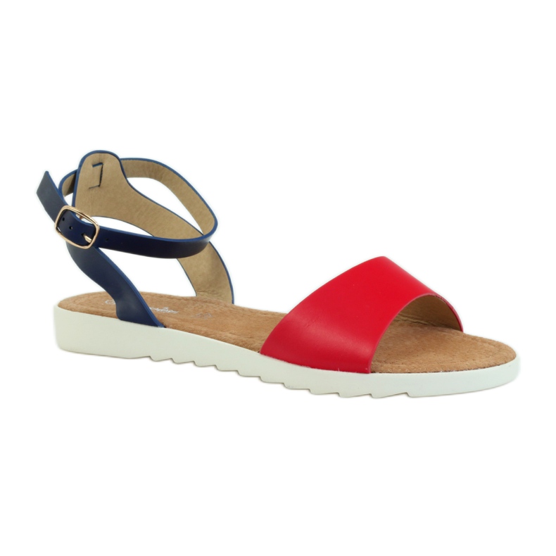 American Club Amerikanische 170621 Sandalen aus Leder mit Innensohle rot marineblau 1
