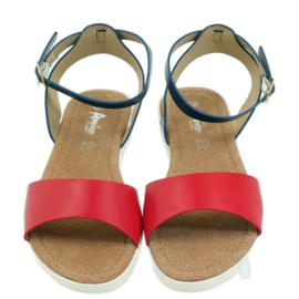 American Club Amerikanische 170621 Sandalen aus Leder mit Innensohle rot navy blau 3