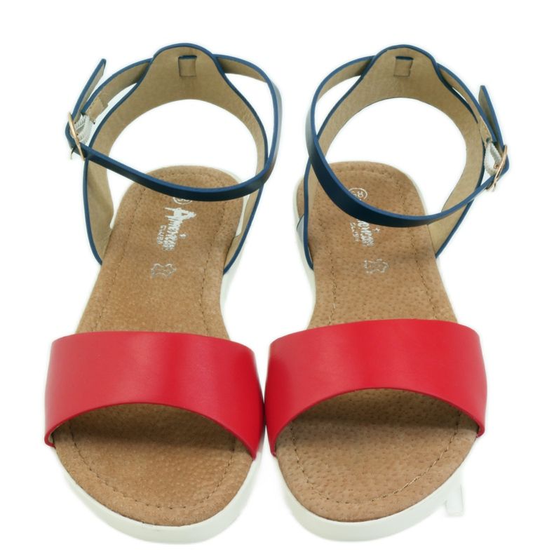 American Club Amerikanische 170621 Sandalen aus Leder mit Innensohle rot navy blau 3