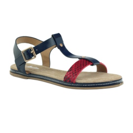 American Club Amerikanische Damensandale mit Lederdecksohle rot marineblau 1