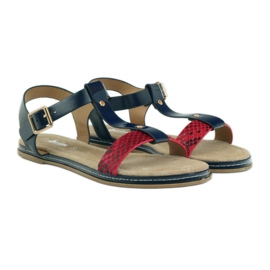 American Club Amerikanische Damensandale mit Lederdecksohle rot marineblau 3