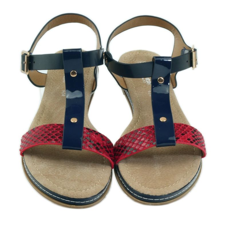 American Club Amerikanische Damensandale mit Lederdecksohle rot marineblau 4