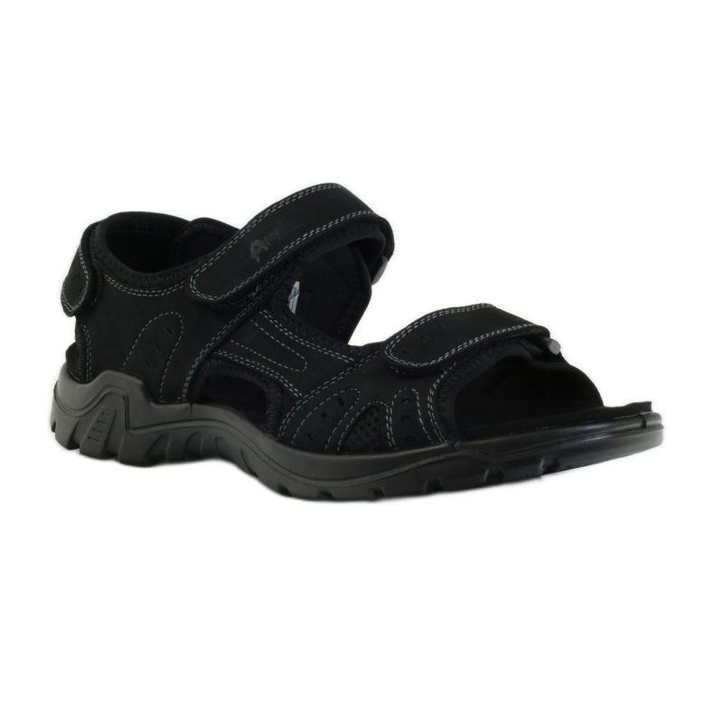 American Club Sportliche Herrensandalen aus amerikanischem Leder schwarz 1