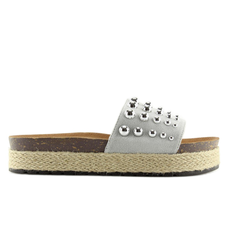 Hausschuhe Espadrilles mit grauen Nieten S03 grau 2