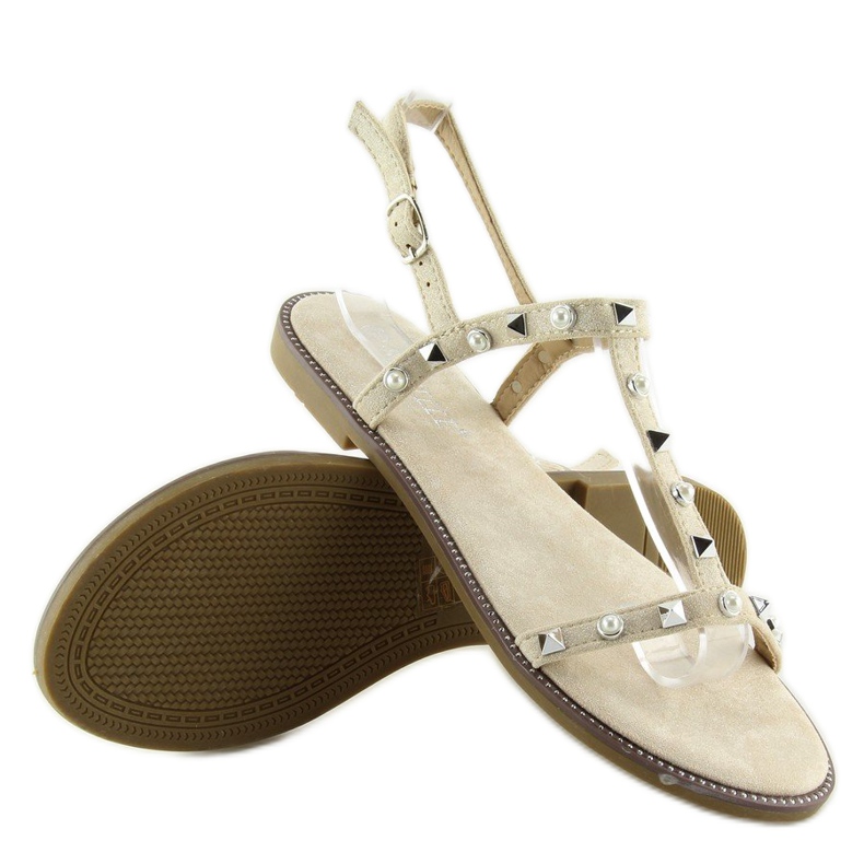 Sandalen mit Nieten beige S-375 Beige 1