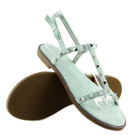 Sandalen mit mintfarbenen Nieten S-375 Grün 1