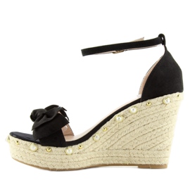 Schwarze Sandalen Espadrilles auf Wedges L2668 2