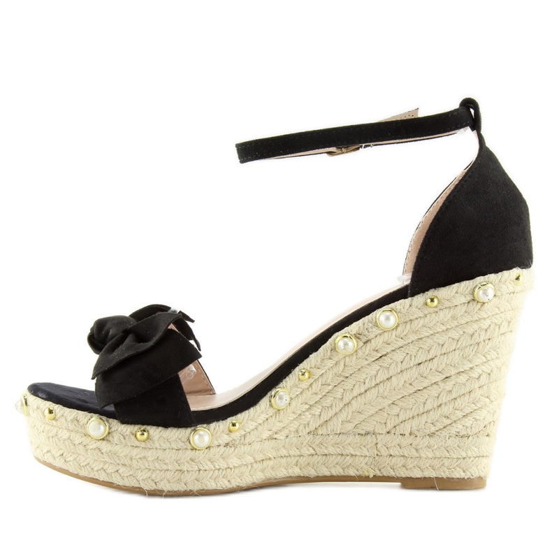 Schwarze Sandalen Espadrilles auf Wedges L2668 2