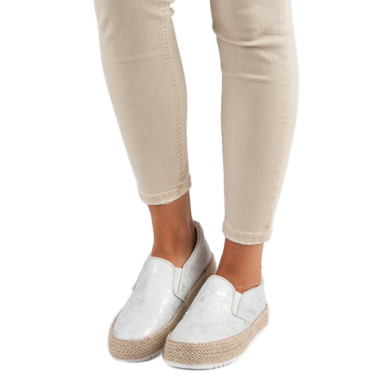 Betler Silberne Espadrilles auf der Plattform grau 1