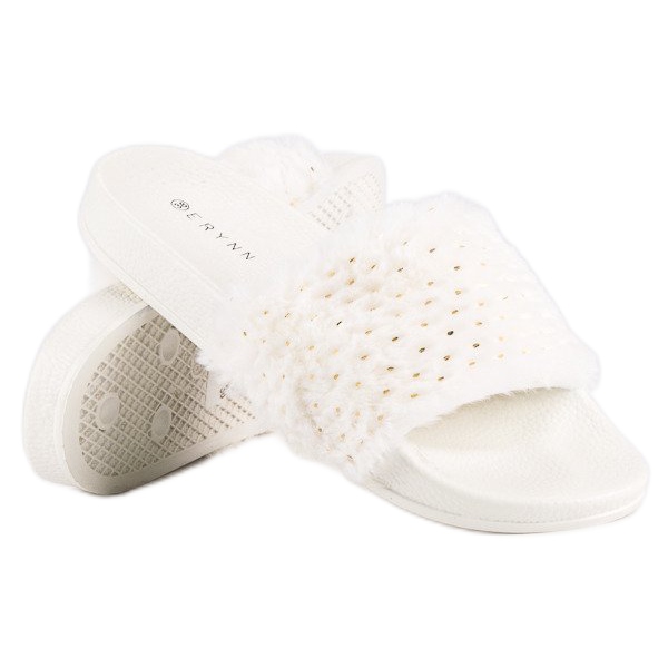 Erynn Weiße Flip-Flops mit Fell 2