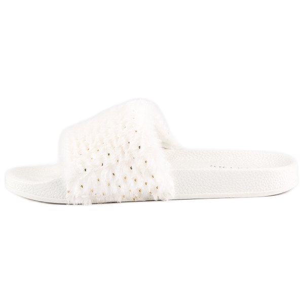 Erynn Weiße Flip-Flops mit Fell 1