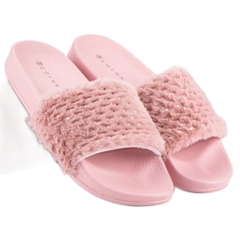 Erynn Pinke Flip-Flops mit Fell rosa 2