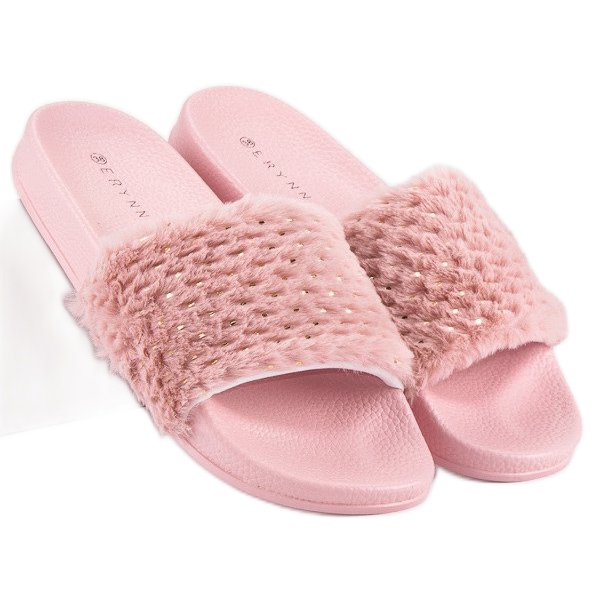 Erynn Pinke Flip-Flops mit Fell rosa 2