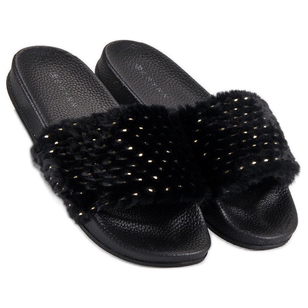 Erynn Schwarze Hausschuhe mit Fell 2