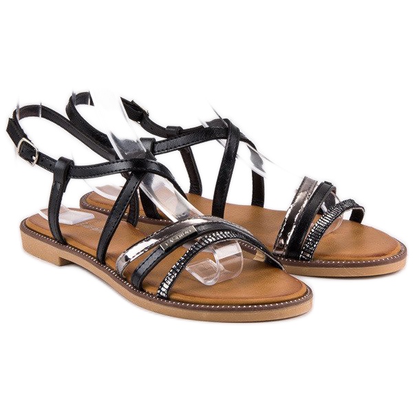 Bello Star Flache Sandalen mit Schnalle schwarz 2