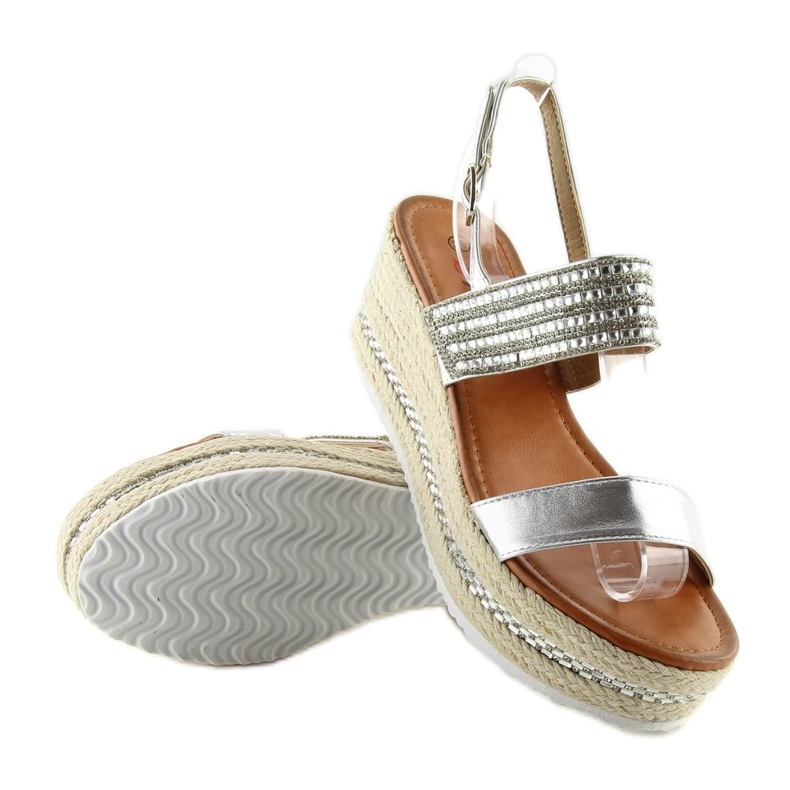 Silberne Espadrilles-Sandalen aus GG-5 mit Keilabsatz grau 1
