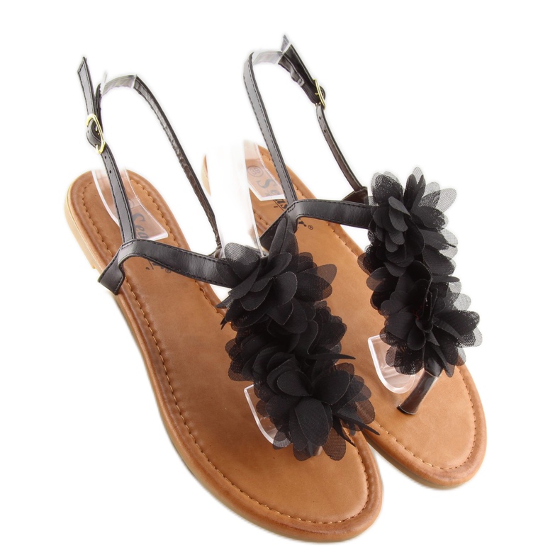Schwarze Sandalen mit Blumen CK36P schwarz 2