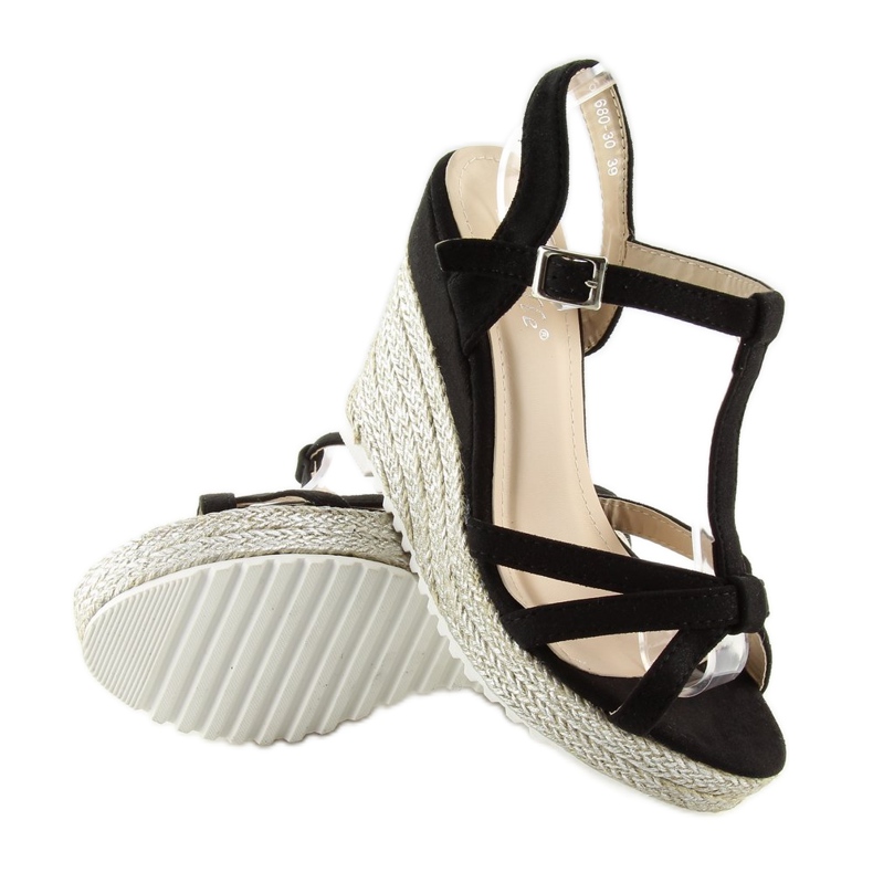 Schwarz Sandalen, Espadrilles auf Keilabsatz, schwarz 680-30 Schwarz 2