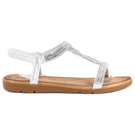 Fama Flache Sandalen mit Zirkonia grau 1