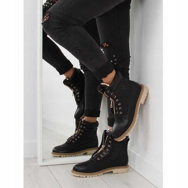 Durchbrochene Balmanas, goldener Reißverschluss, schwarz R103 Schwarz 1