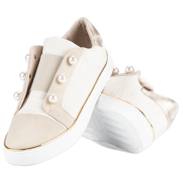 American Club Damenturnschuhe mit Perlen beige 1
