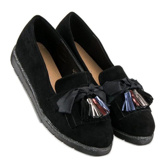 Bestelle Wildleder-Loafer mit Fransen schwarz 2