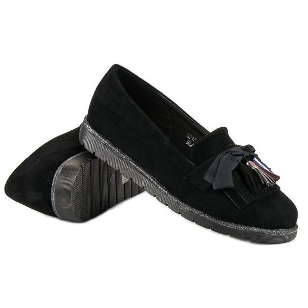 Bestelle Wildleder-Loafer mit Fransen schwarz 1