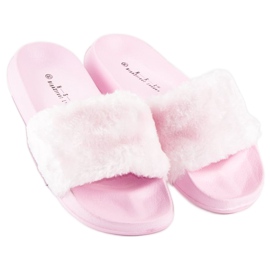 Pinke Flip-Flops mit Fell rosa 2