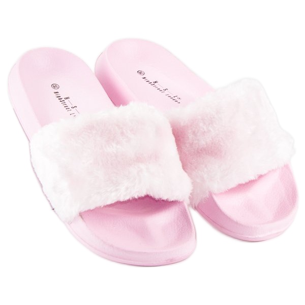 Pinke Flip-Flops mit Fell rosa 2