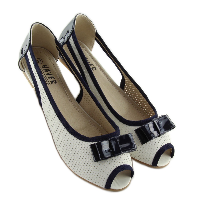 Weiße Ballerinas mit offener Spitze D314 WEISS / MARINEBLAU 1