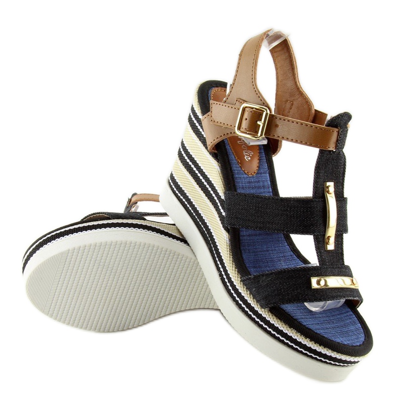 Schwarz YQ05 Schwarze Keilsandalen 1